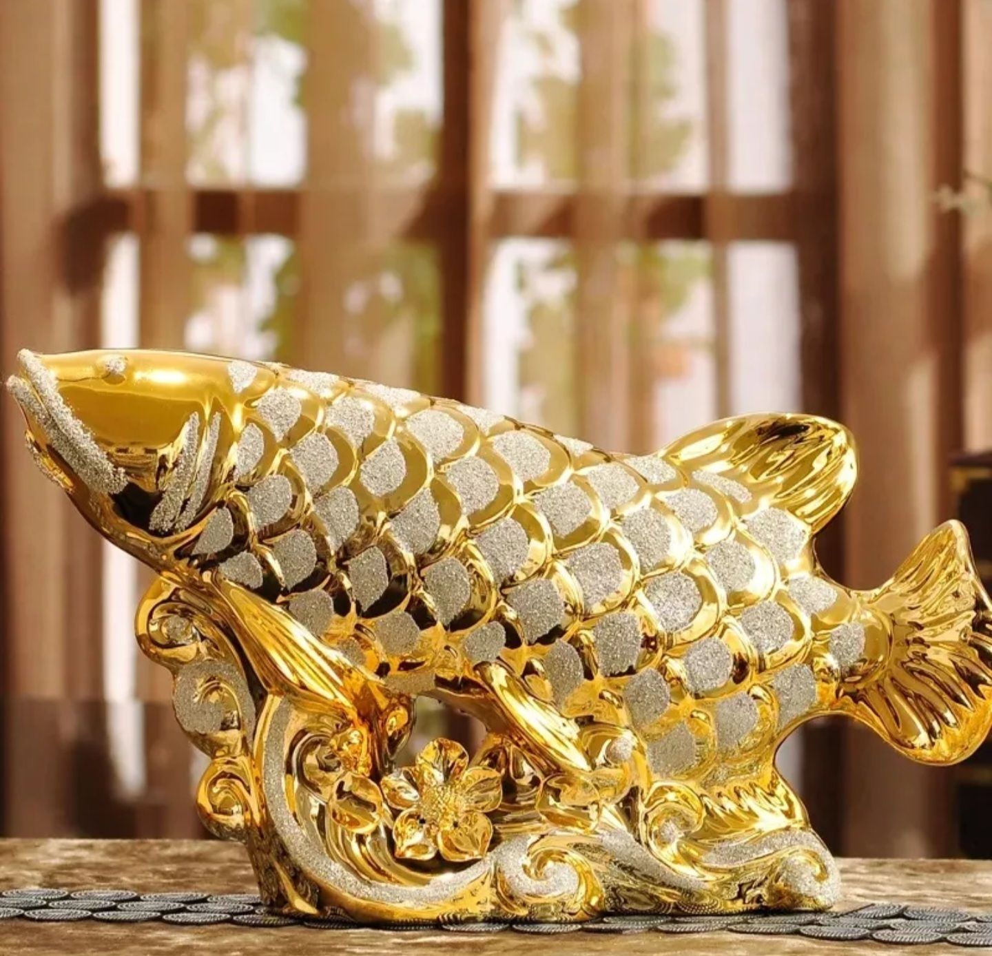Patung Pajangan Ikan Arwana Hoki Keberuntungan Dekorasi Rak Lemari Lucky Fish Golden Pembawa Fengshui Dekorasi Ruangan Meja Kreatif Keramik_14