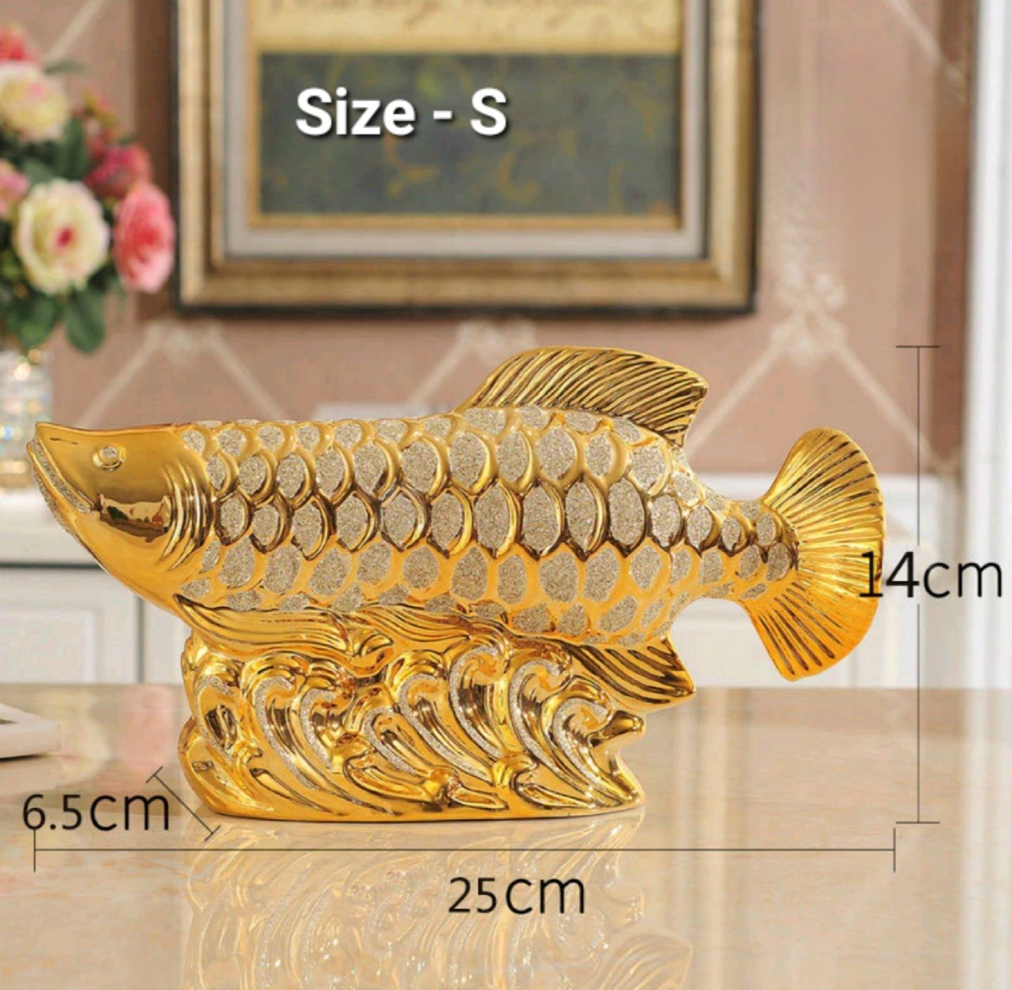 Patung Pajangan Ikan Arwana Hoki Keberuntungan Dekorasi Rak Lemari Lucky Fish Golden Pembawa Fengshui Dekorasi Ruangan Meja Kreatif Keramik_21