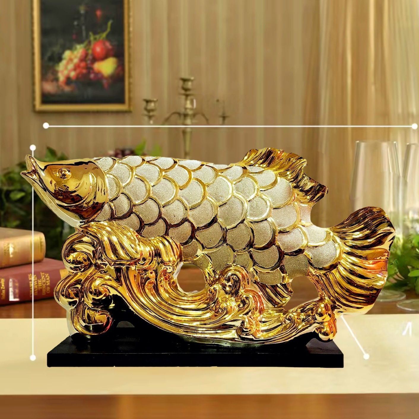 Patung Pajangan Ikan Arwana Hoki Keberuntungan Dekorasi Rak Lemari Lucky Fish Golden Pembawa Fengshui Dekorasi Ruangan Meja Kreatif Keramik_23