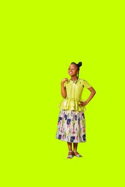 Lemon Green Top and White Floral Pleated Skirt_1