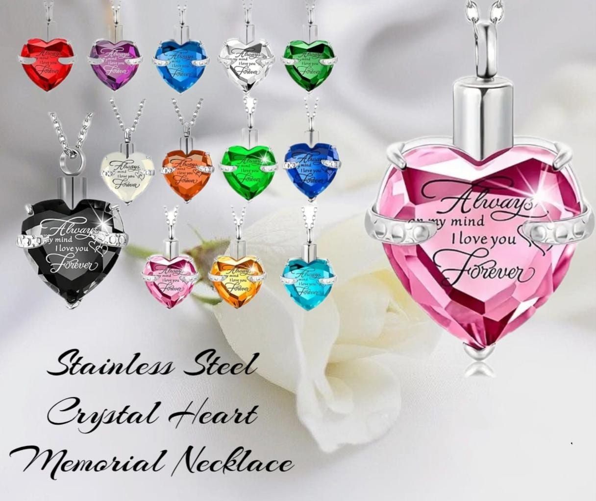 Beautiful Memorial Stainless Steel Crystal Necklace _0