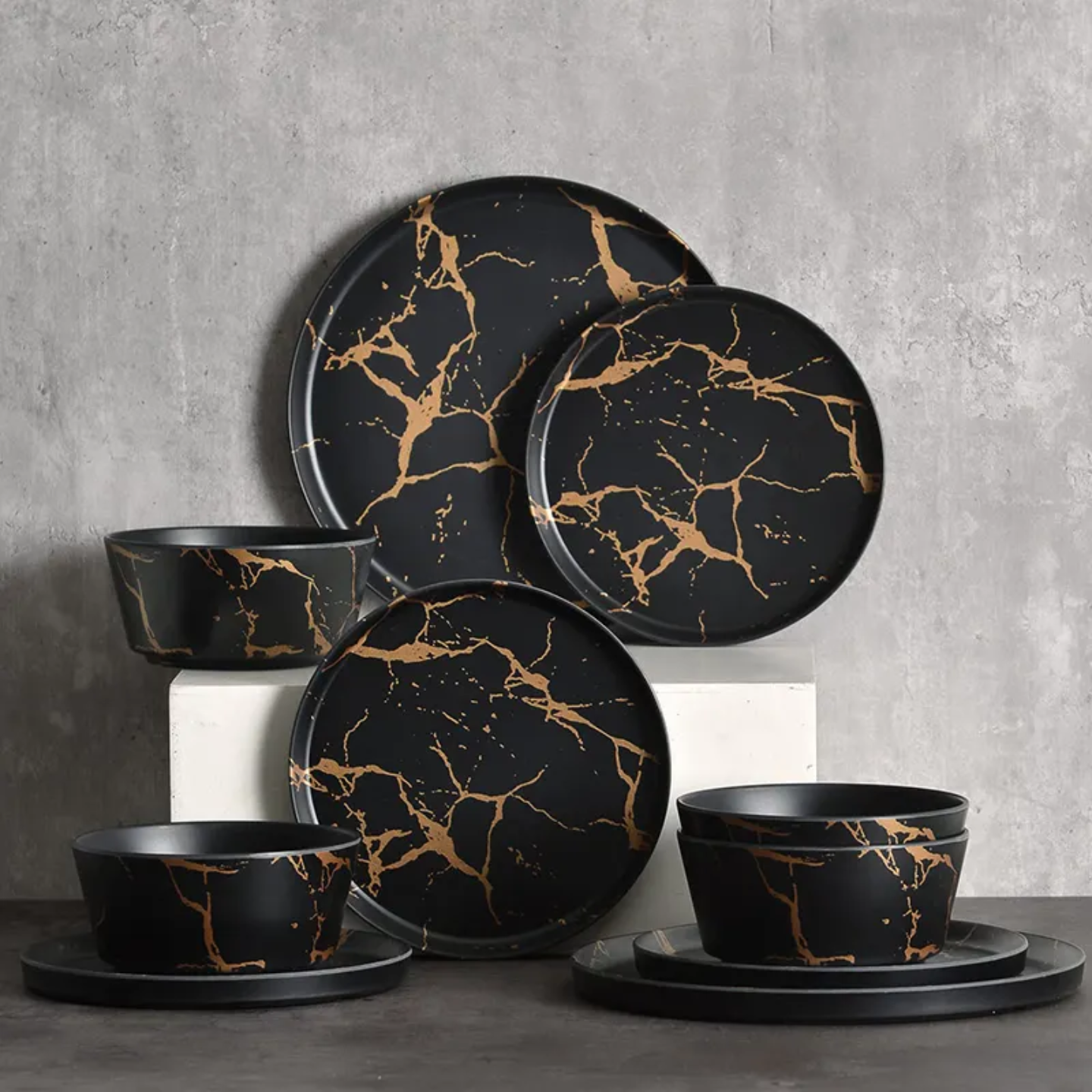 Piring Porselen Mewah Marble - Aneka Piring Hidangan Mewah Bahan Porselen Premium 1 Set_2