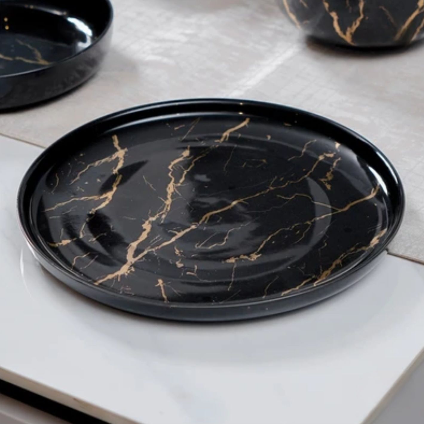 Piring Porselen Mewah Marble - Aneka Piring Hidangan Mewah Bahan Porselen Premium 1 Set_9