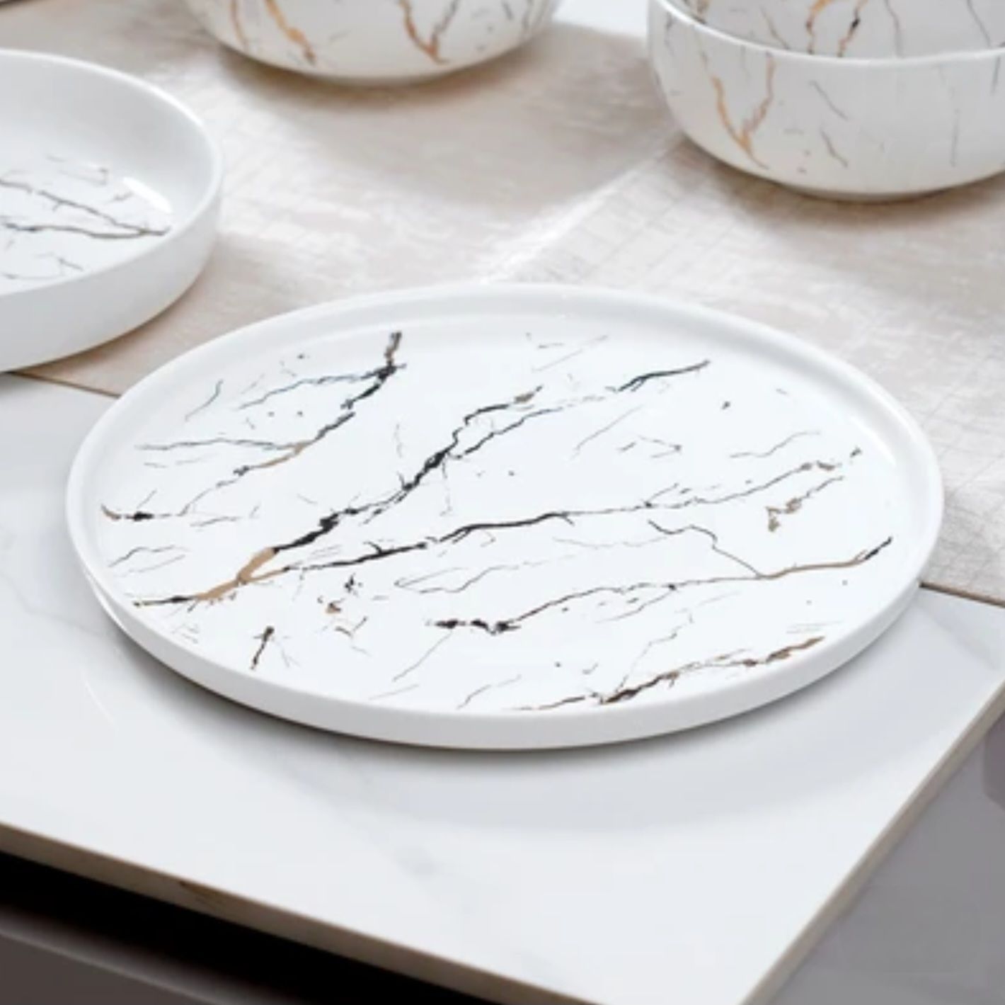 Piring Porselen Mewah Marble - Aneka Piring Hidangan Mewah Bahan Porselen Premium 1 Set_12