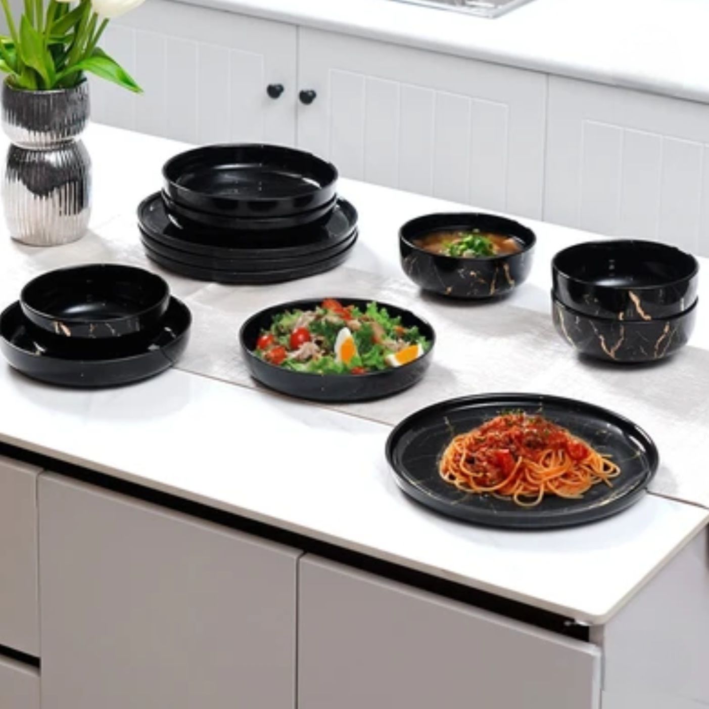 Piring Porselen Mewah Marble - Aneka Piring Hidangan Mewah Bahan Porselen Premium 1 Set_7