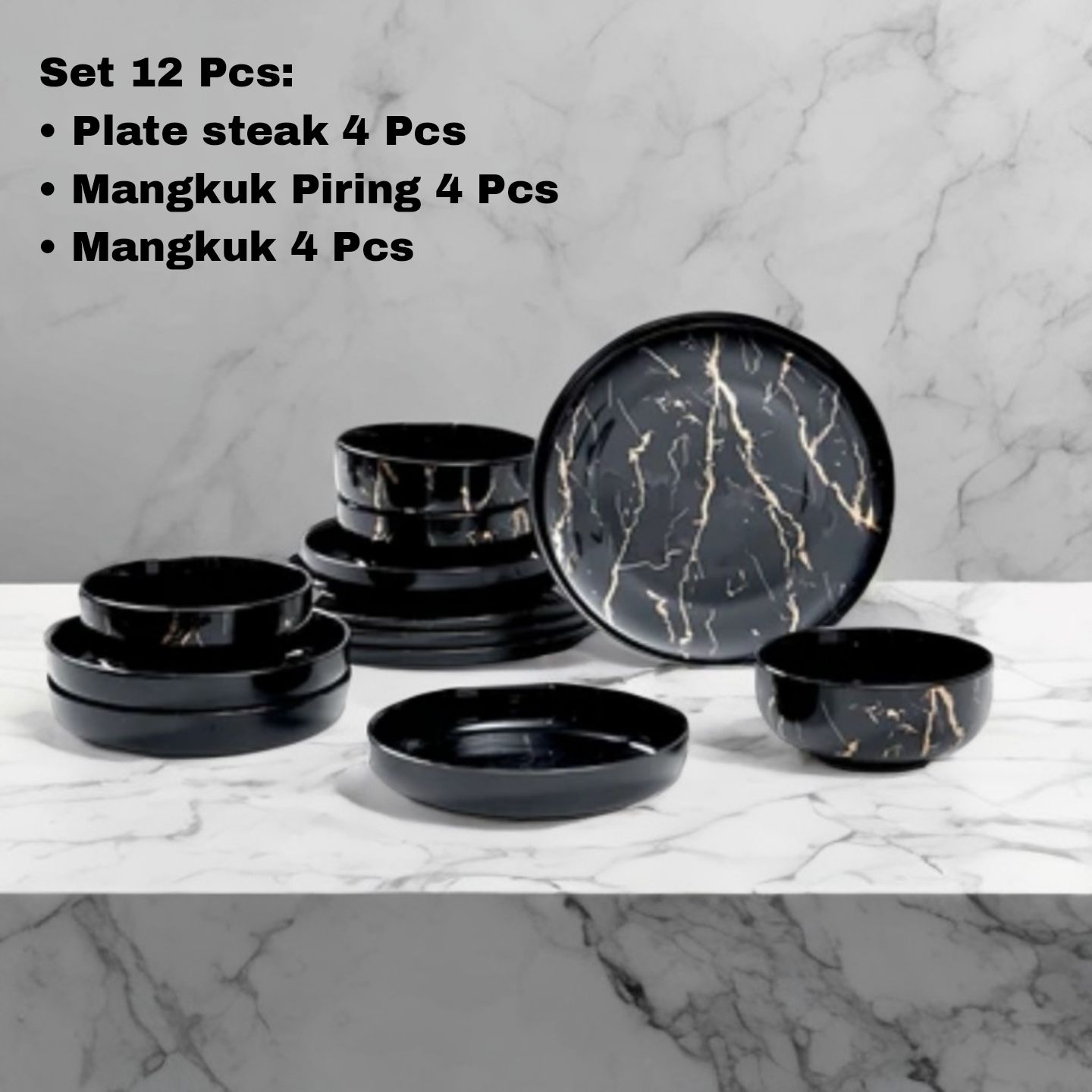 Piring Porselen Mewah Marble - Aneka Piring Hidangan Mewah Bahan Porselen Premium 1 Set_28