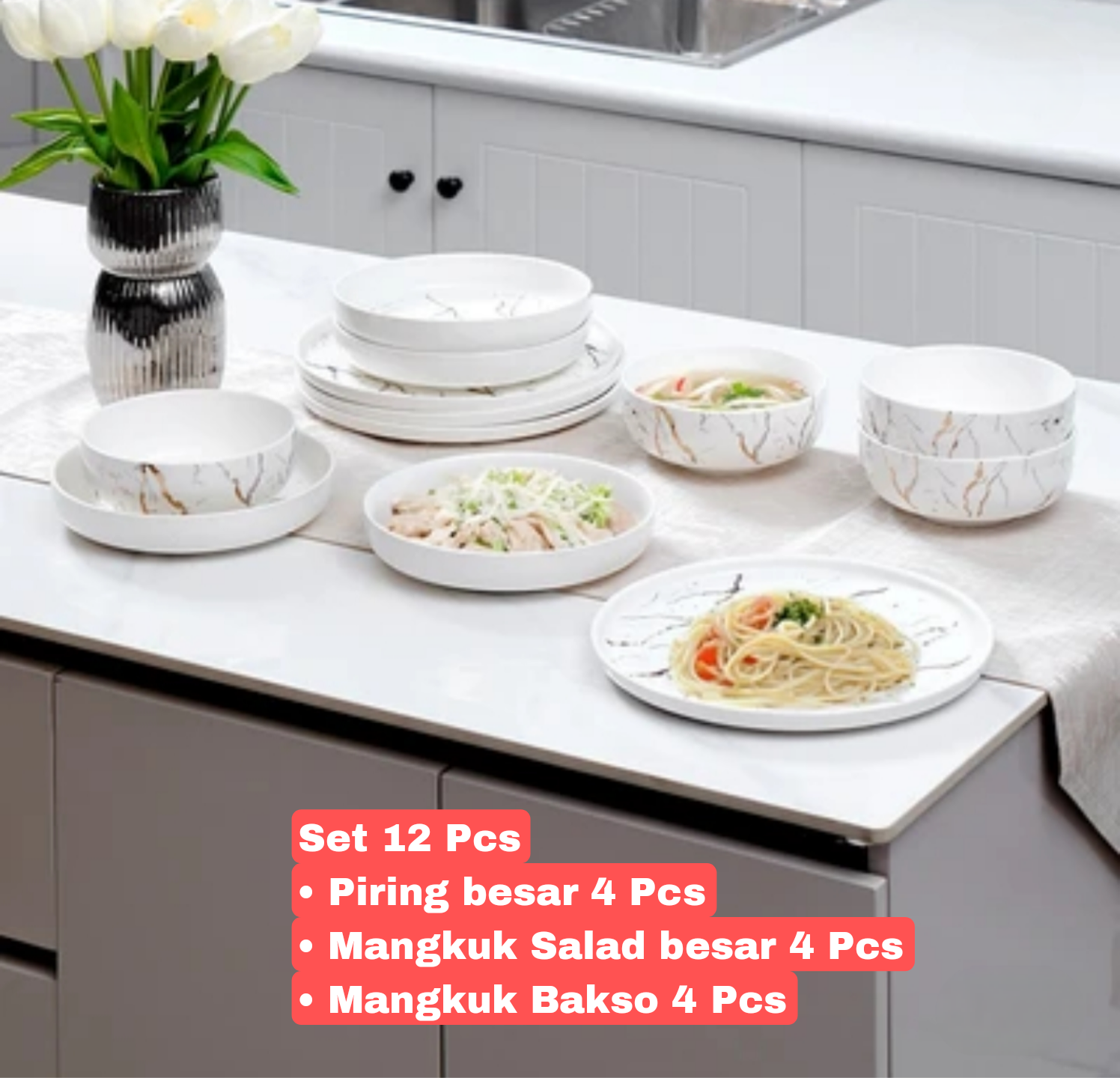 Piring Porselen Mewah Marble - Aneka Piring Hidangan Mewah Bahan Porselen Premium 1 Set_27