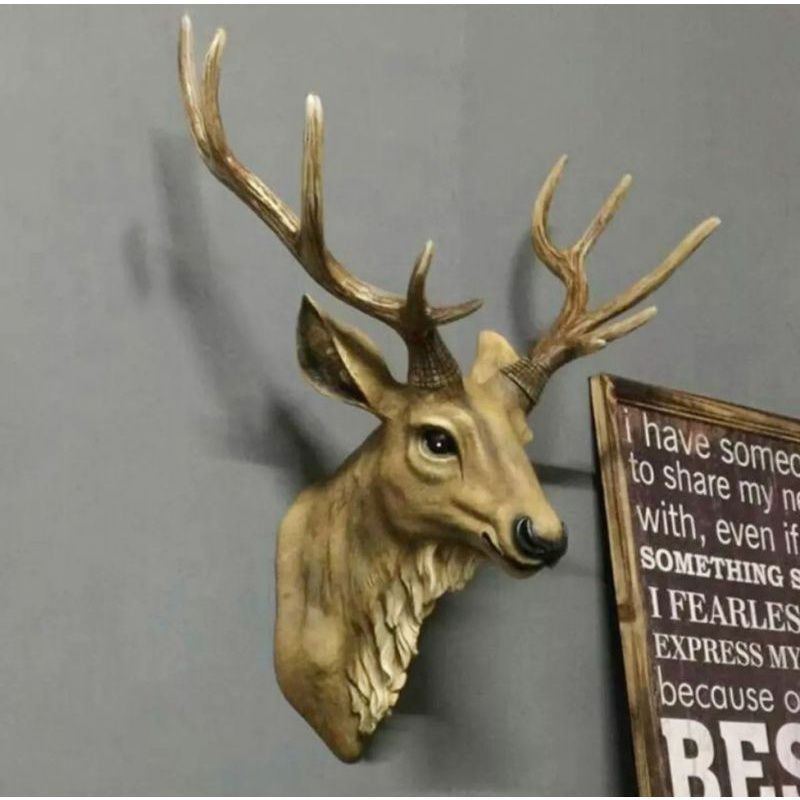 Pajangan Dinding Kepala Rusa Artificial Imitasi Menyerupai Asli Material Polyresin Gaya Vintage Klasik_7