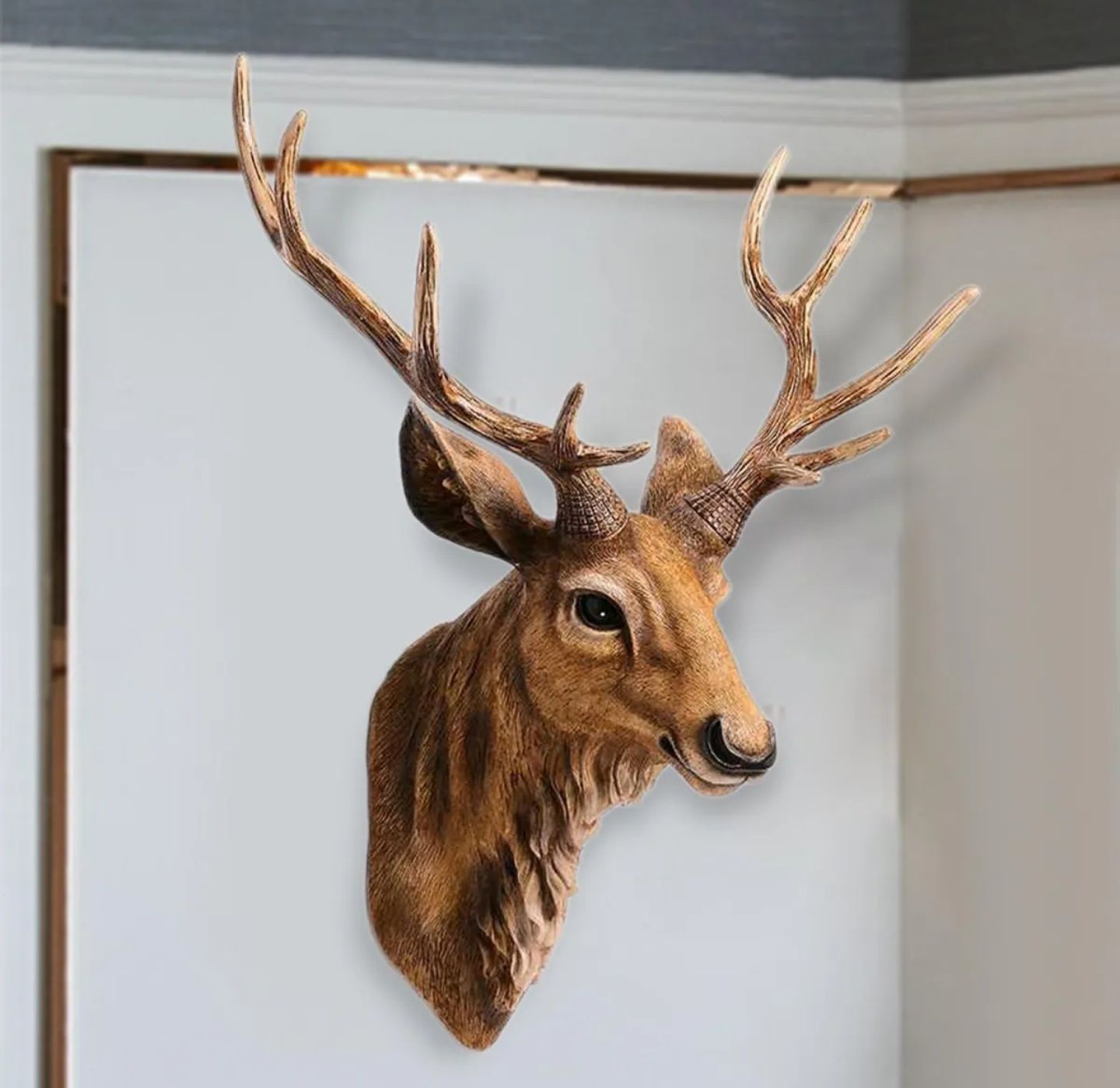 Pajangan Dinding Kepala Rusa Artificial Imitasi Menyerupai Asli Material Polyresin Gaya Vintage Klasik_11