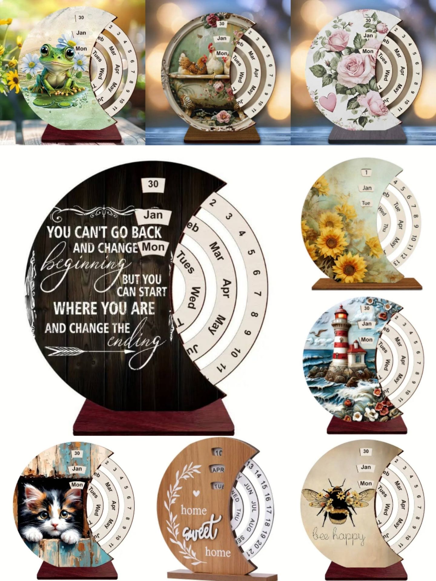 3 Wooden Manual Rotating Wooden Calendars _0
