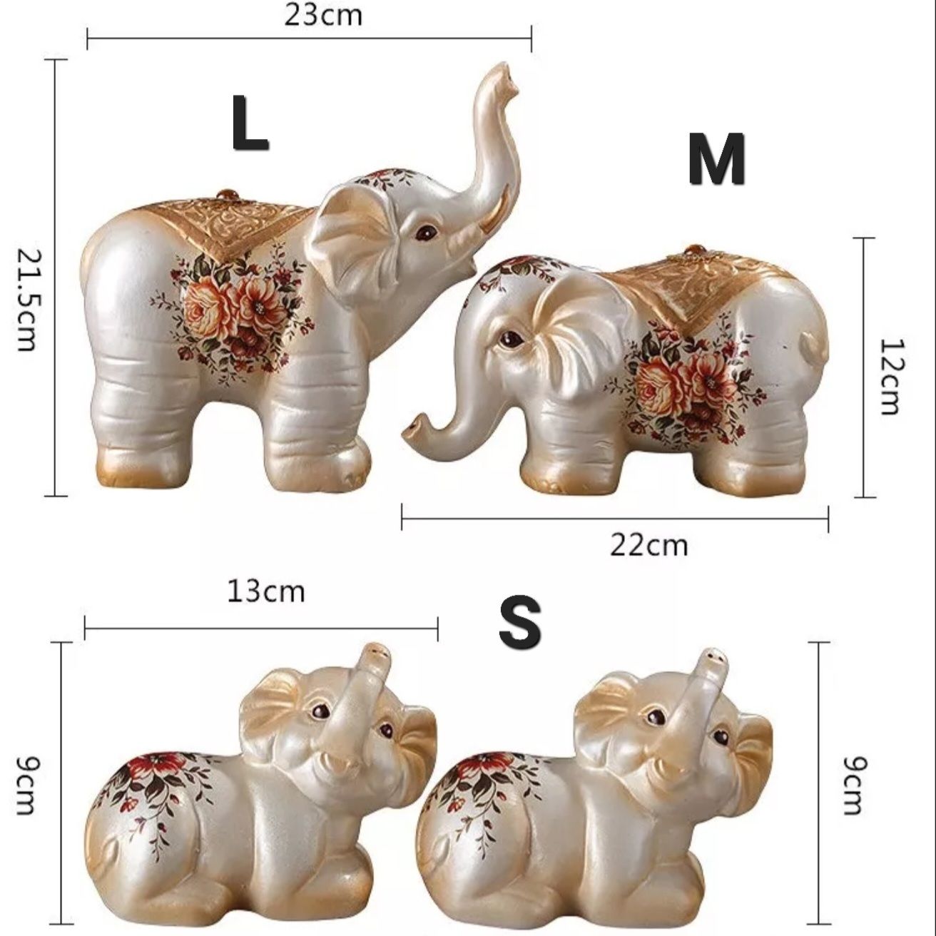 Pajangan Patung Gajah Family Dekorasi Keberuntungan FengShui Dekorasi Kreatif Lemari Kaca Rak Cabinet Samping TV Meja Kantor 1 Set 4 Pcs_1
