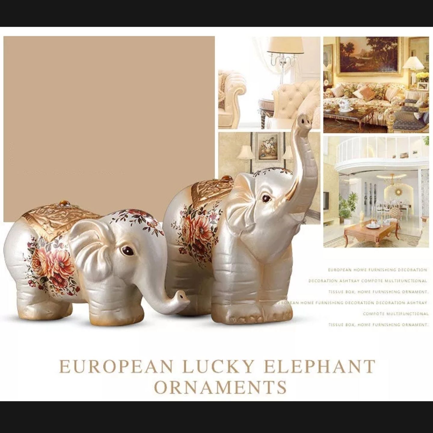 Pajangan Patung Gajah Family Dekorasi Keberuntungan FengShui Dekorasi Kreatif Lemari Kaca Rak Cabinet Samping TV Meja Kantor 1 Set 4 Pcs_4