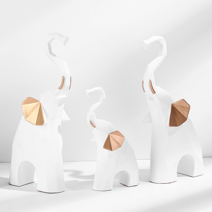 Pajangan Dekorasi Patung Gajah Familia Desain Geometrical Estetik Family Modern Pembawa Keberuntungan Emas Hadiah 1 Set 3 PCS _8