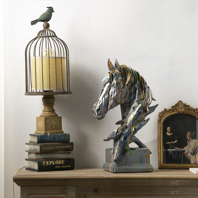 Pajangan Meja Patung Kepala Kuda Seni Graffiti Dekorasi Interior Rumah Kantor Modern Hadiah_10