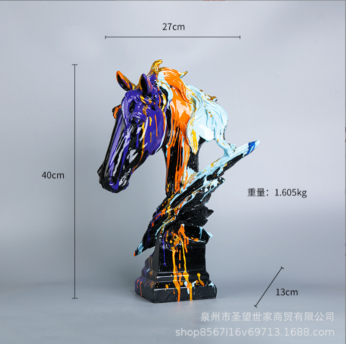 Pajangan Meja Patung Kepala Kuda Seni Graffiti Dekorasi Interior Rumah Kantor Modern Hadiah_12