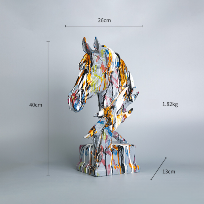 Pajangan Meja Patung Kepala Kuda Seni Graffiti Dekorasi Interior Rumah Kantor Modern Hadiah_13