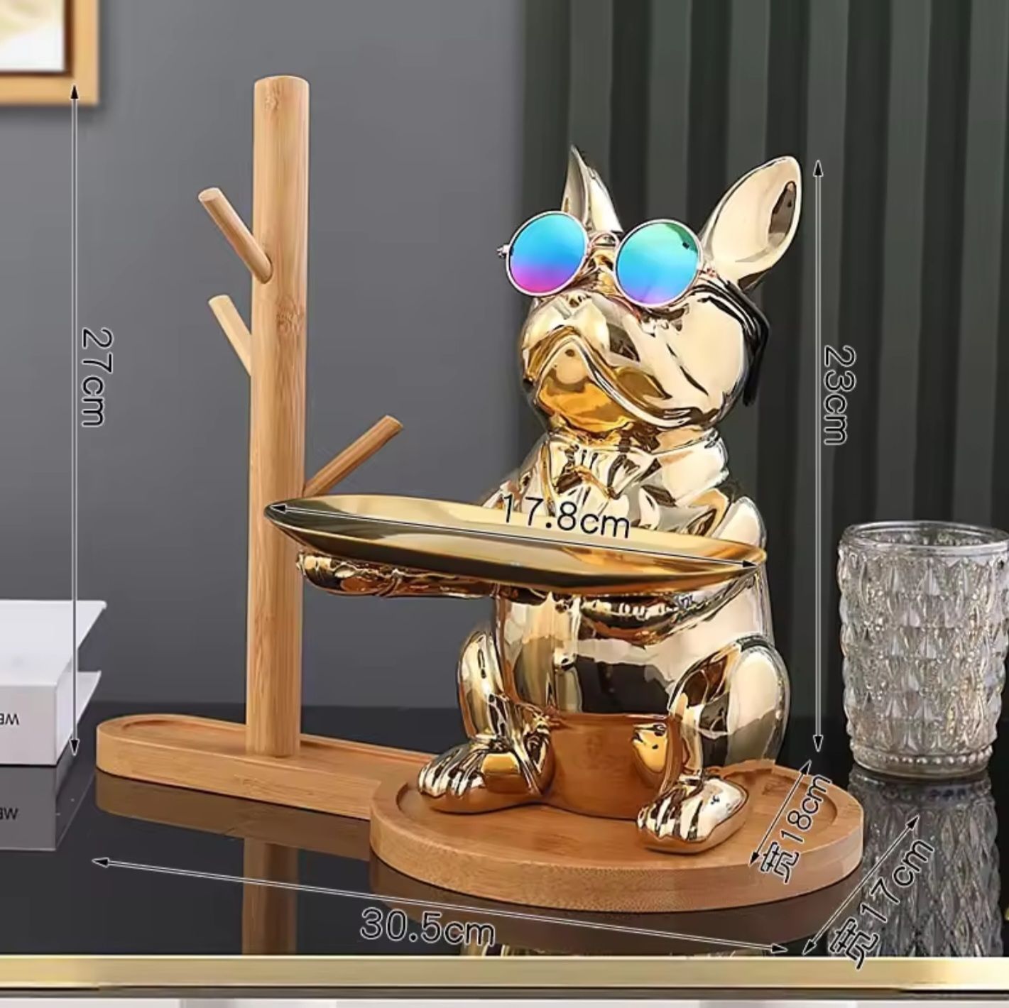 Patung Pajangan Bulldog Prancis Dekorasi Meja Kantor Nampan Stainless Tray Organizer Penyimpanan Multifungsi Kreatif Bahan Premium_15