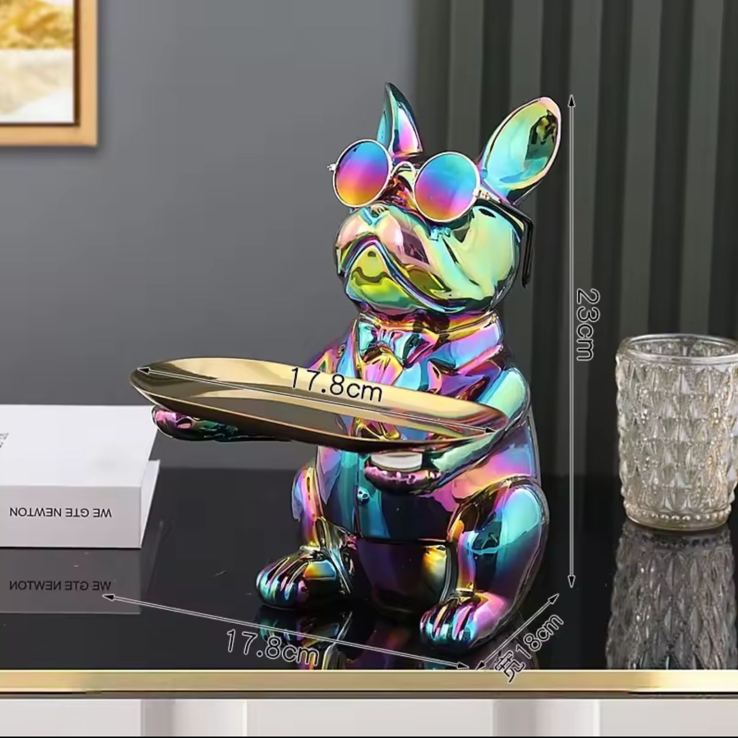 Patung Pajangan Bulldog Prancis Dekorasi Meja Kantor Nampan Stainless Tray Organizer Penyimpanan Multifungsi Kreatif Bahan Premium_16