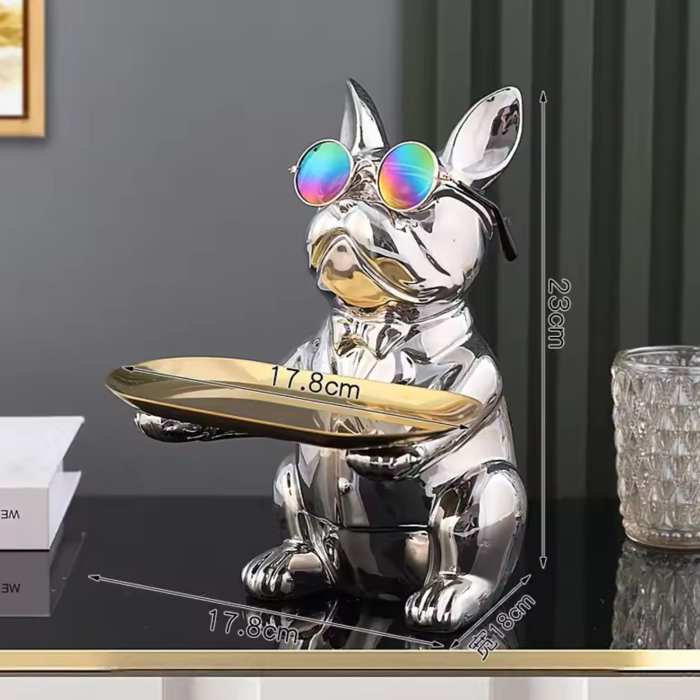 Patung Pajangan Bulldog Prancis Dekorasi Meja Kantor Nampan Stainless Tray Organizer Penyimpanan Multifungsi Kreatif Bahan Premium_17