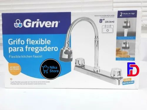 Llave Grifo Fregadero Doble Pomo Cuello Flexible Griven_1
