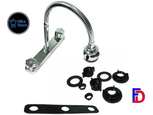 Llave Grifo Fregadero Doble Pomo Cuello Flexible Griven_2