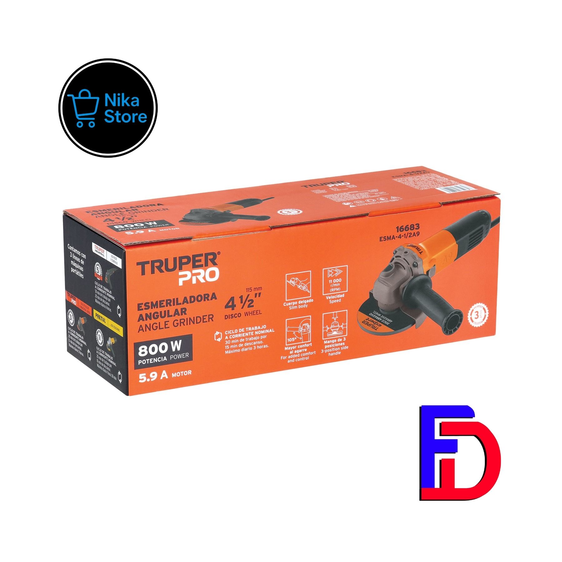 Esmeriladora angular 4-1/2", 800W, TRUPER PRO_1
