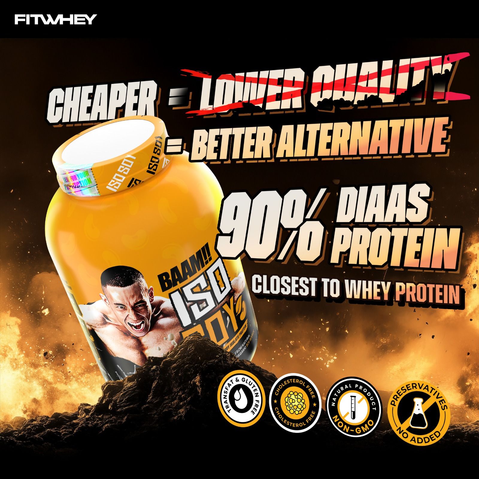 BAAM!! ISO-SOY (5lbs / 2.3kg) – 30 g Soy Protein Isolate • Unflavored & Dark Chocolate • Vegan, Zero Sugar, Low Fat_4
