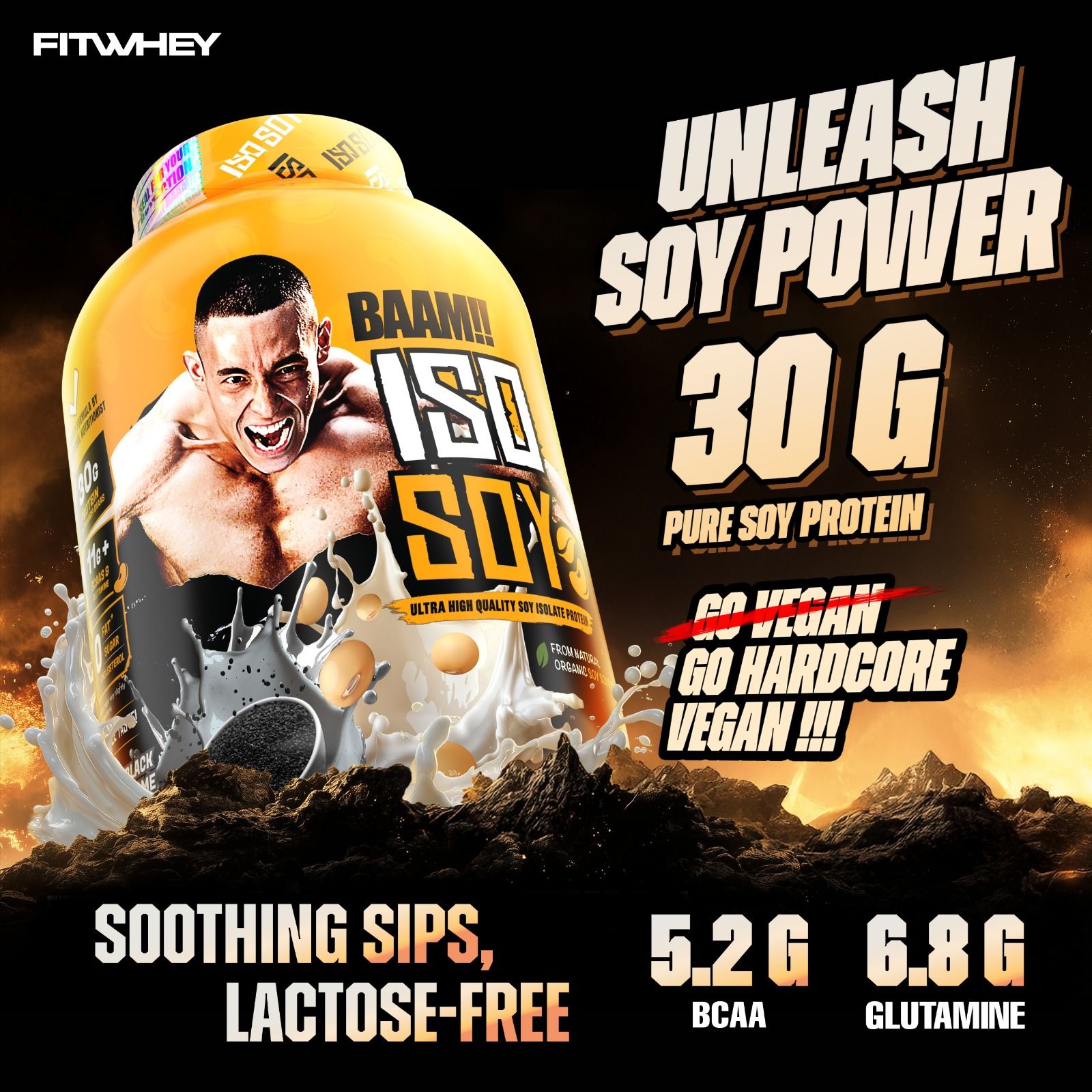 BAAM!! ISO-SOY (5lbs / 2.3kg) – 30 g Soy Protein Isolate • Unflavored & Dark Chocolate • Vegan, Zero Sugar, Low Fat_0