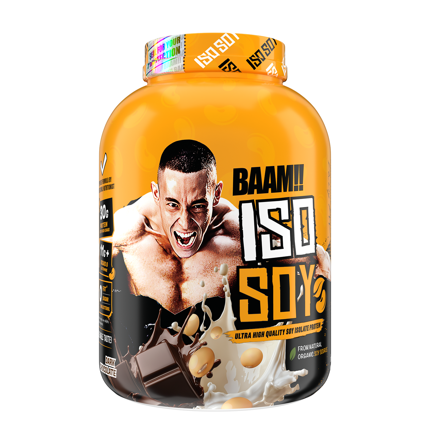 BAAM!! ISO-SOY (5lbs / 2.3kg) – 30 g Soy Protein Isolate • Unflavored & Dark Chocolate • Vegan, Zero Sugar, Low Fat_1