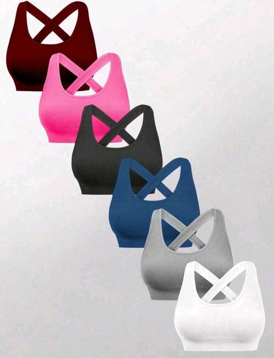 6 Piece Ladies Cross Back Seamless Sports Bra set_5