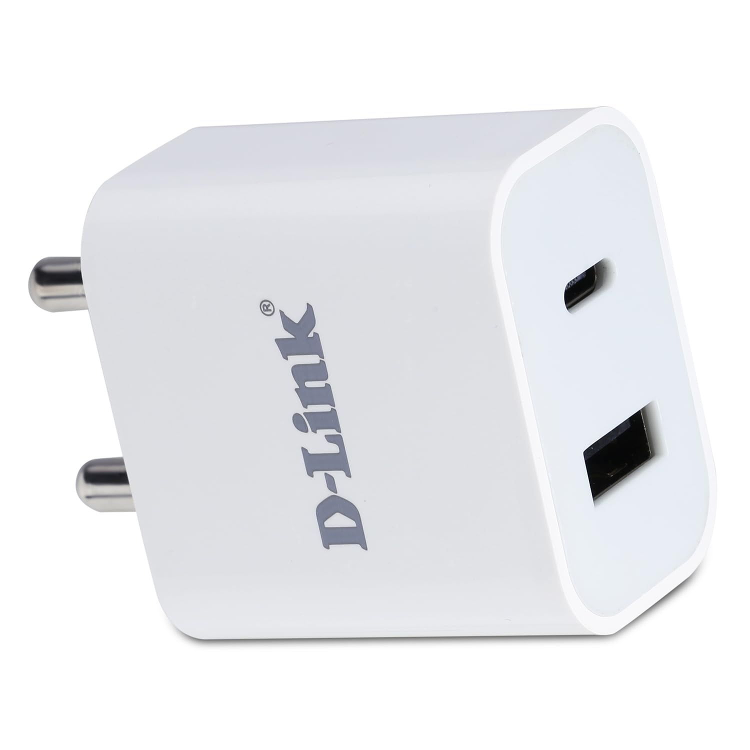 D-Link 20W Dual Port (QC 3.0 + PD 3.0) Fast Charger Type-C & USB-A, Bis Certified, Compact Size & Easy to Carry. - White_0