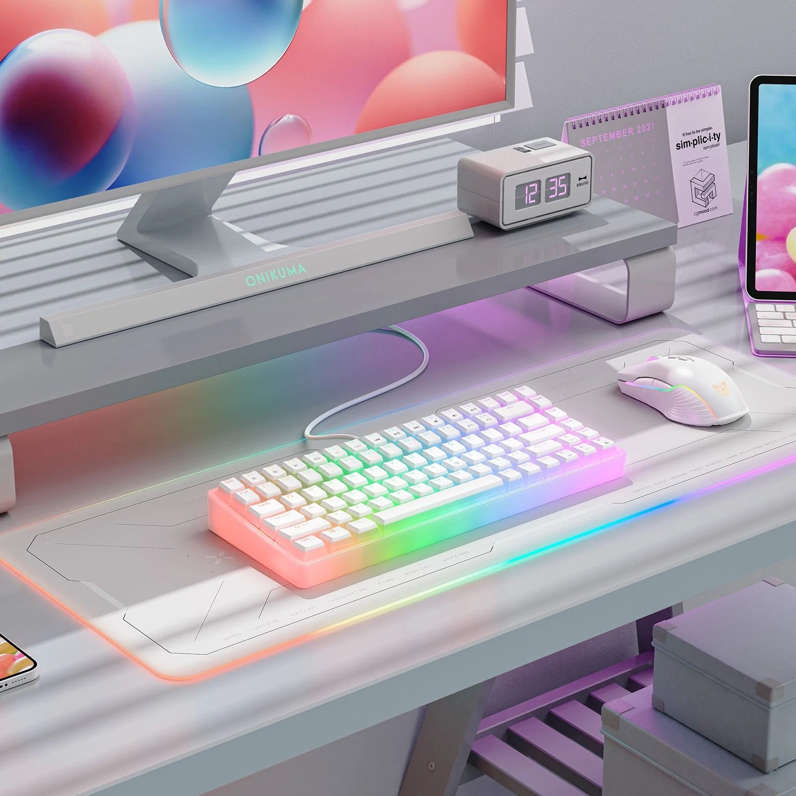 New ONIKUMA G30 Keyboard, White Wired Mechanical Keyboard, 84 Key USB Interface RGB Backlit Game Keyboard_2