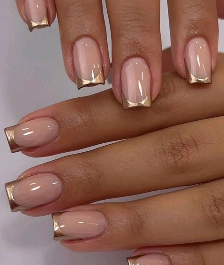 24pcs/Set Long Coffin-Shaped Pink & Gold Edged French Design Nail Wraps, _0