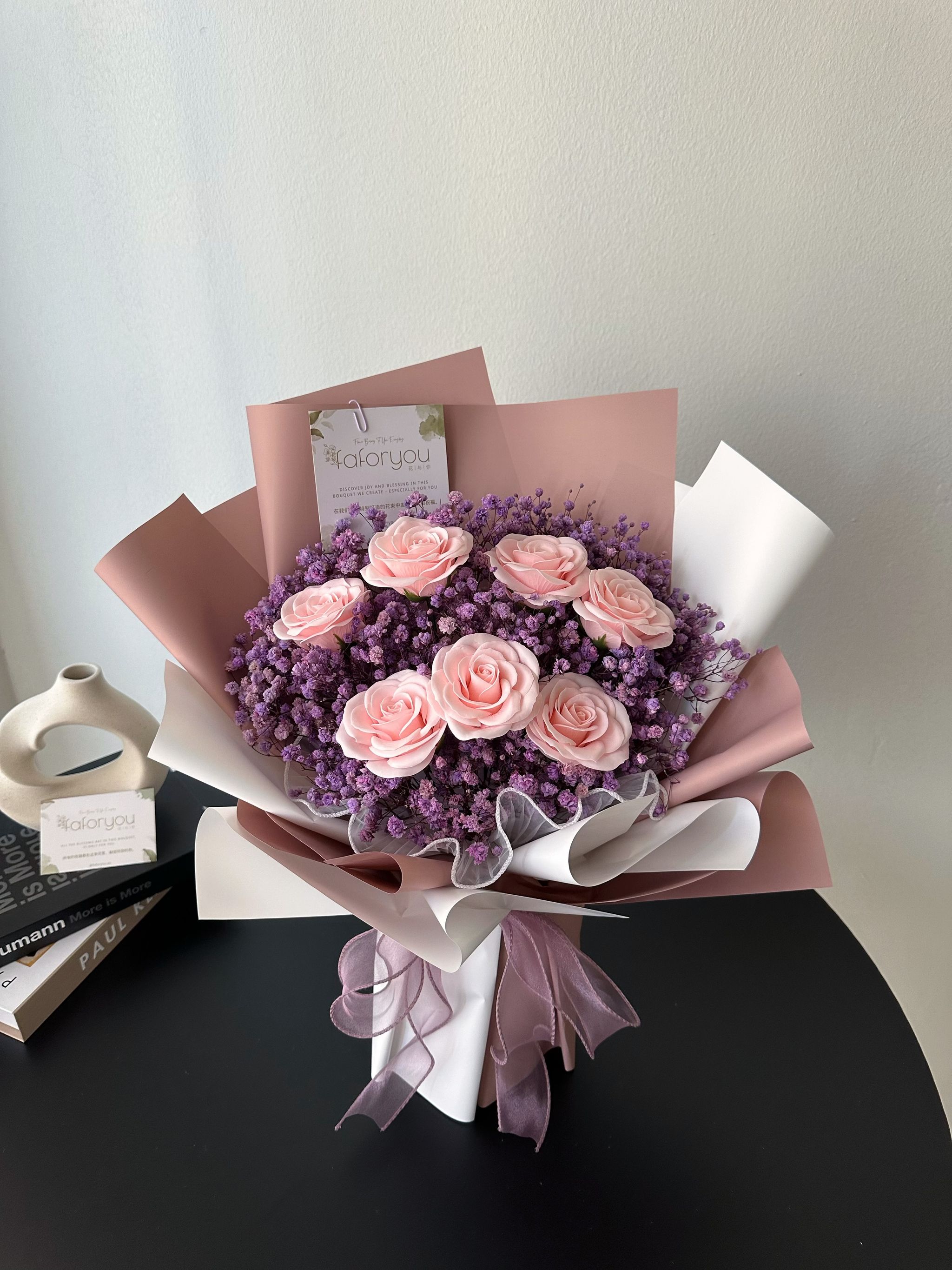 7 Stalk Awakening Soap Rose Baby Breath Bouquet _1