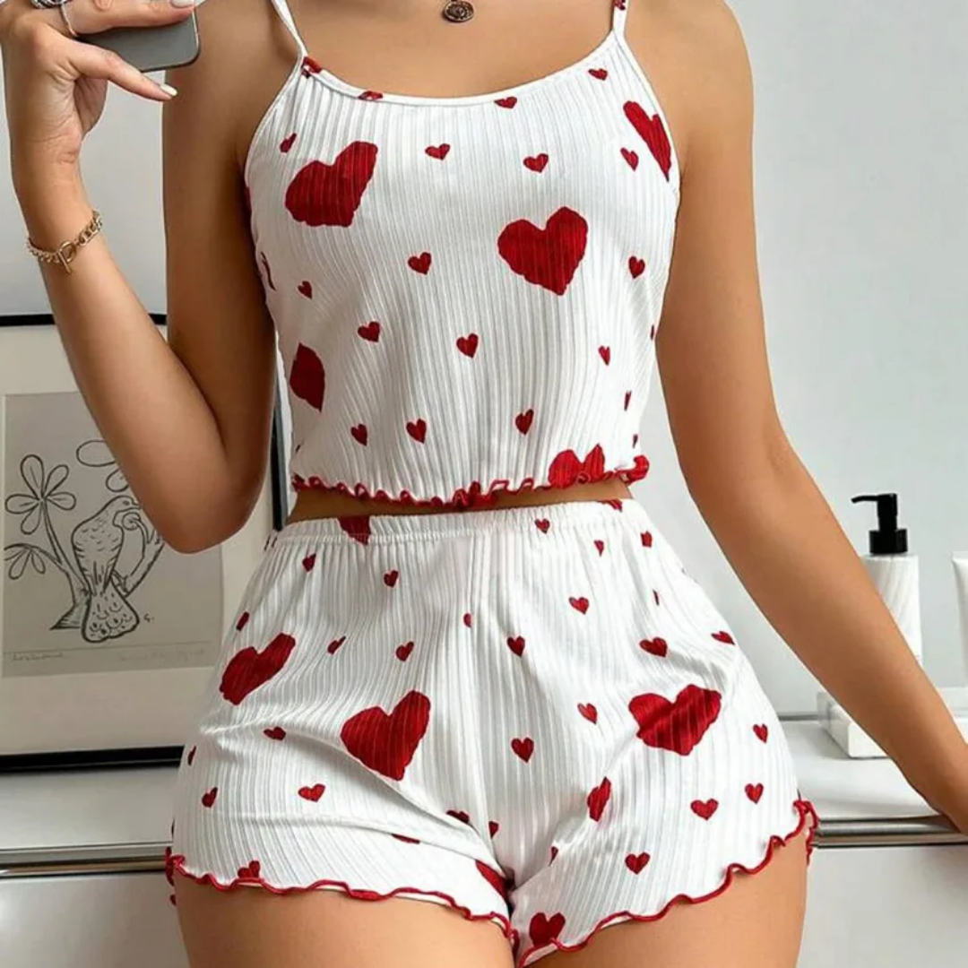 Women's satin pajamas short camisole short elastic waist closure kneel length knitted strip print _2