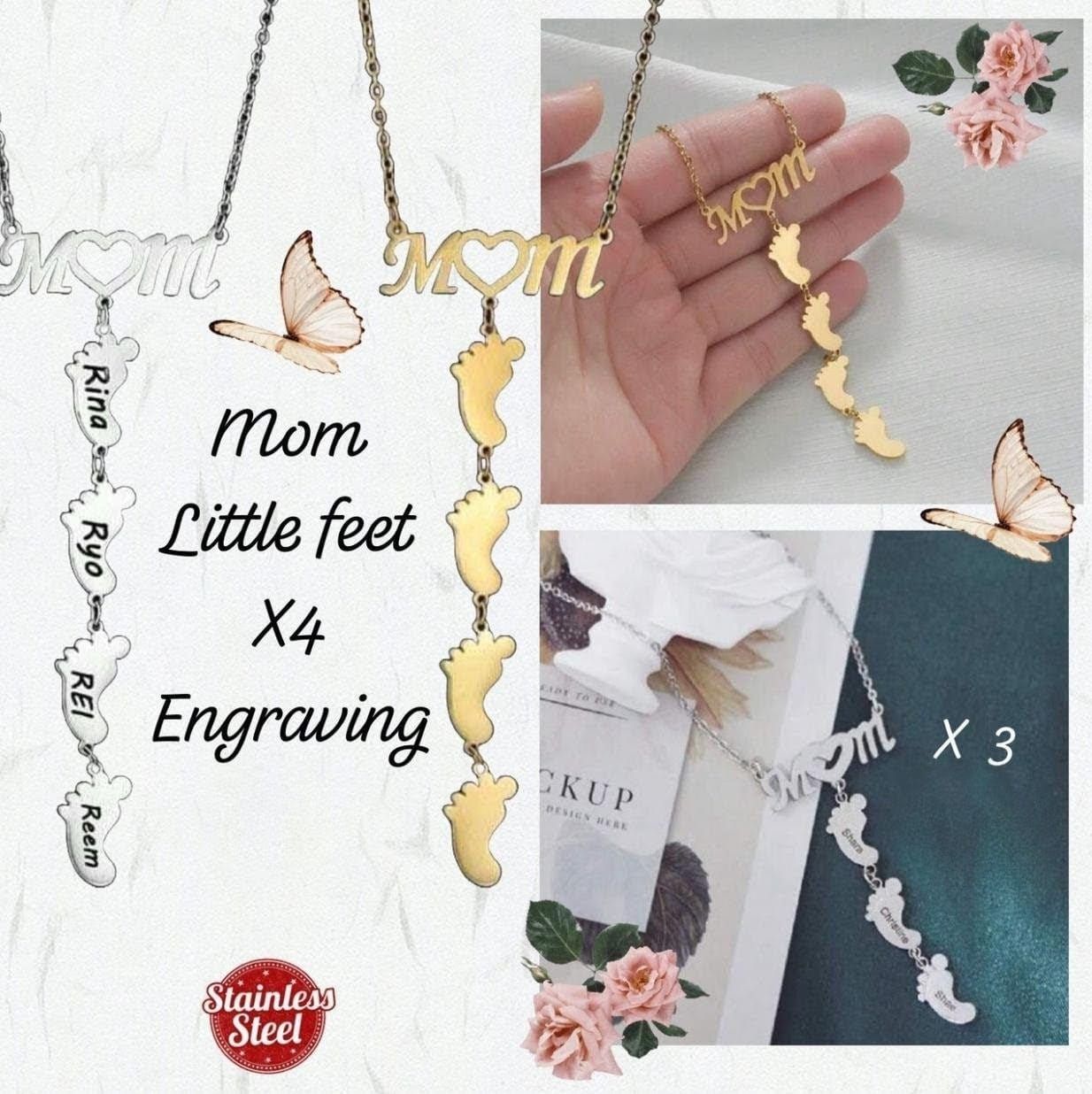 Stainless Steel Little feet Necklace with Engraving_0