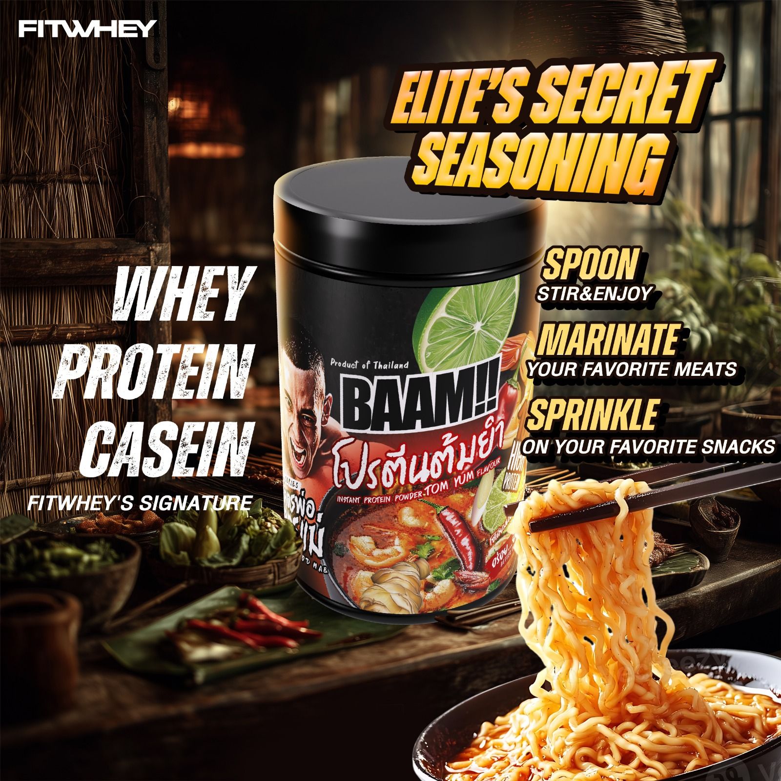 BAAM!! KOD POR KOD MAE – No.1 Tom Yum Protein | 16g Protein | 12 Servings | Low Calorie | Halal | Savory Whey_1