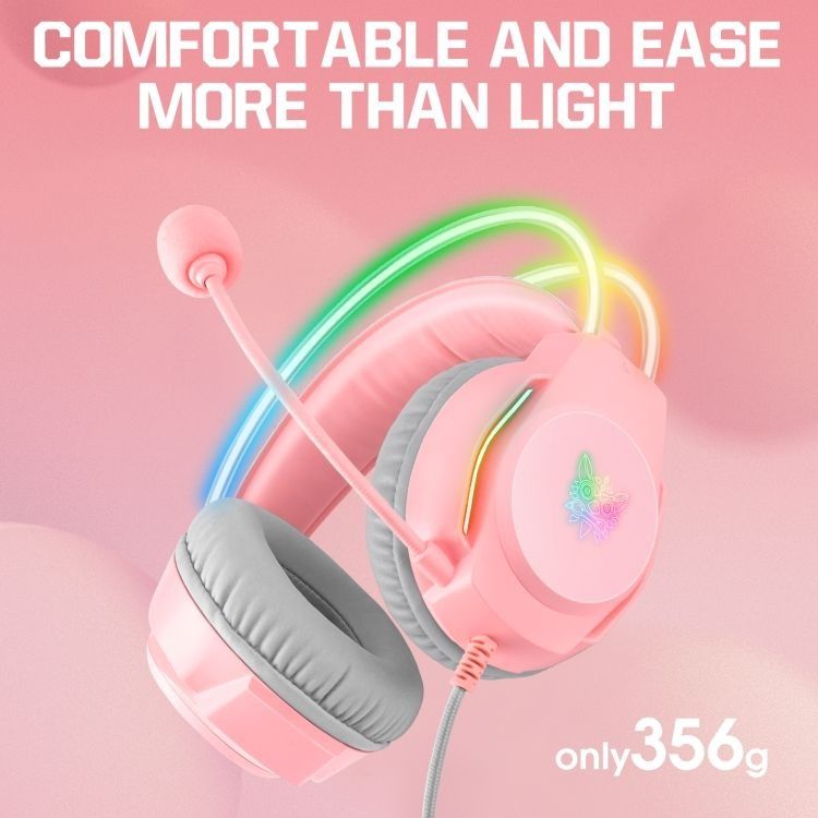 Neon Magic RGB Lighting Noise Reduction Wired Headphon Onikuma X26 3.5mm - Pink_2