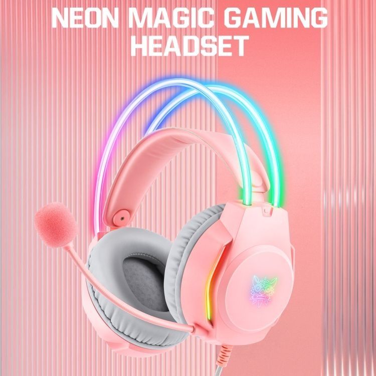 Neon Magic RGB Lighting Noise Reduction Wired Headphon Onikuma X26 3.5mm - Pink_4