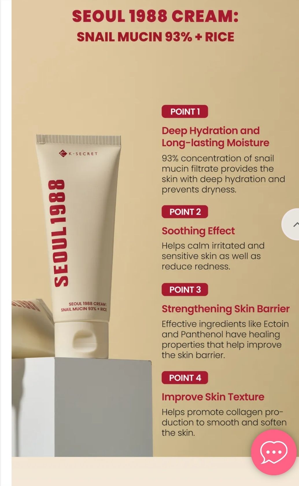 K-Secret SEOUL 1988 Cream: Snail Mucin 93% + Rice_3
