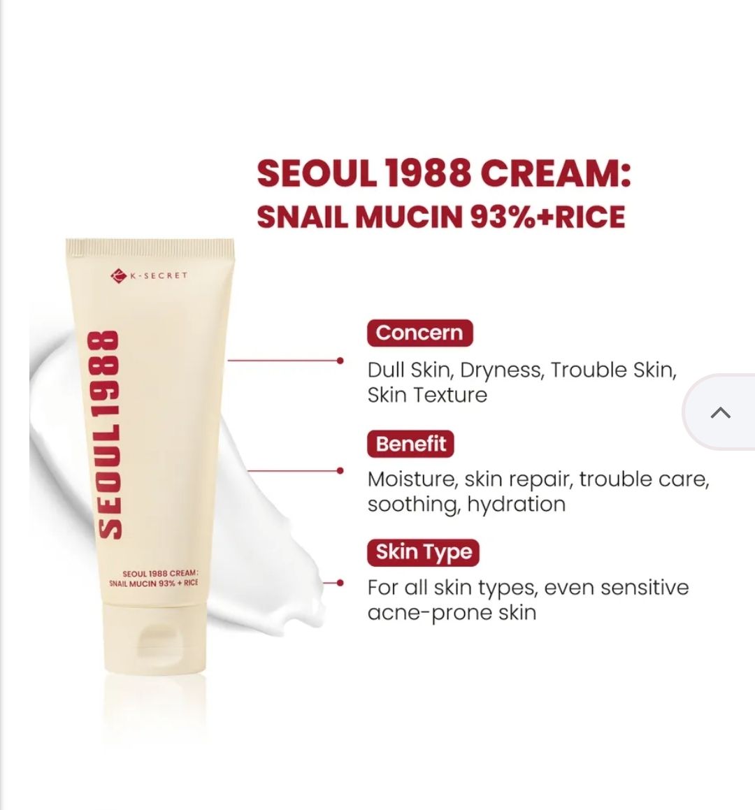 K-Secret SEOUL 1988 Cream: Snail Mucin 93% + Rice_2
