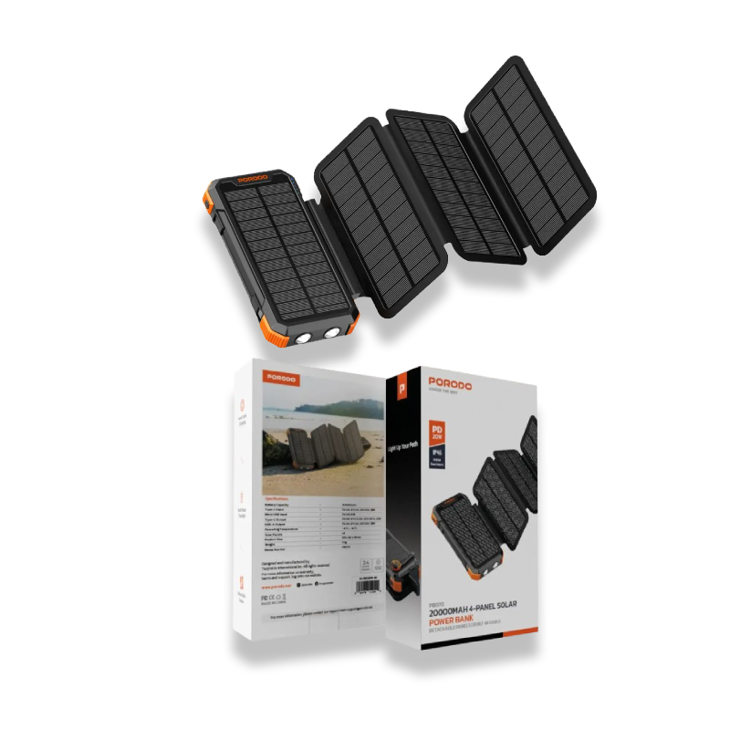  Porodo 20000mAh Solar Power Bank with 3 Detachable Panels & Torch Light_0