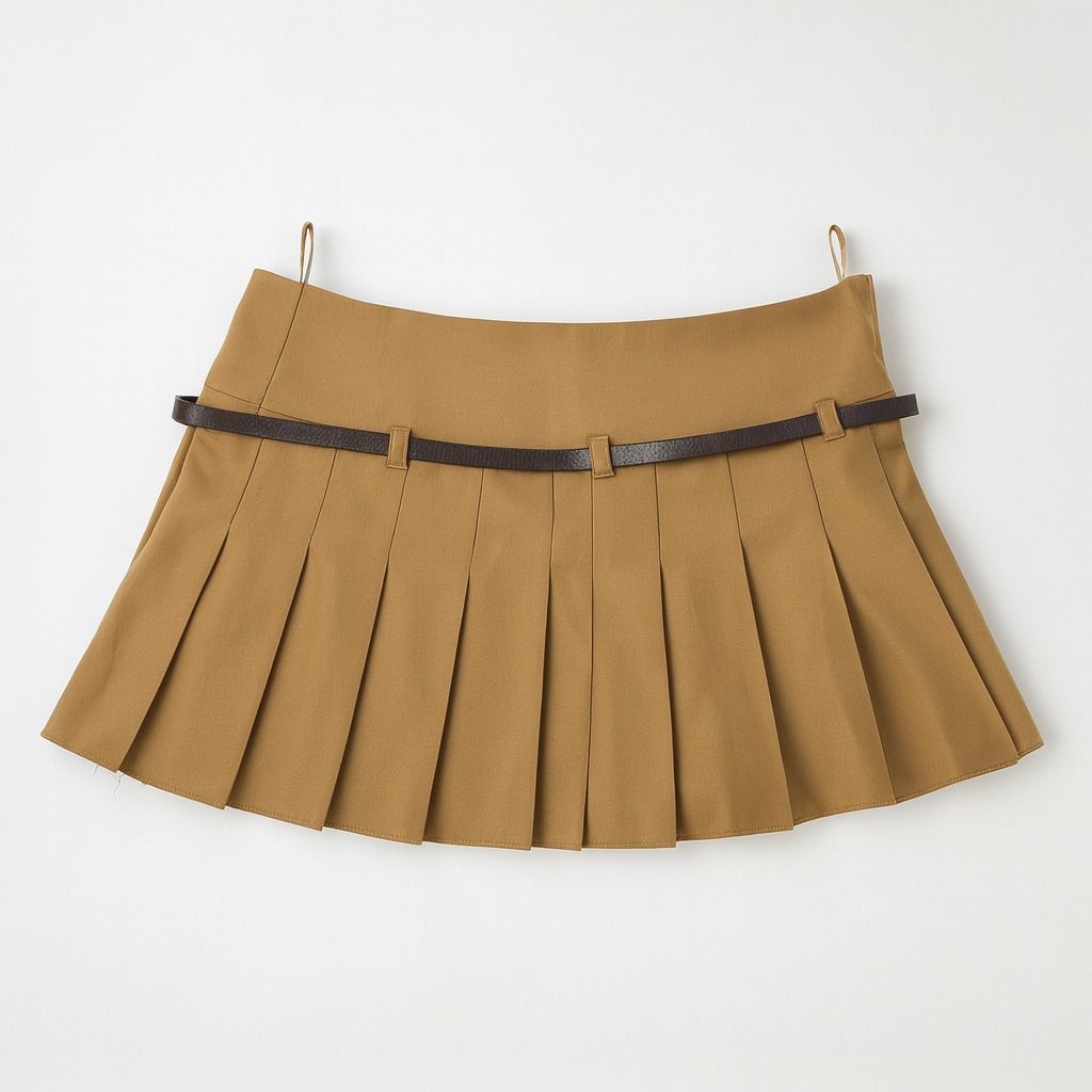 Falda corta plisada color camel con cinturón - Size M_2