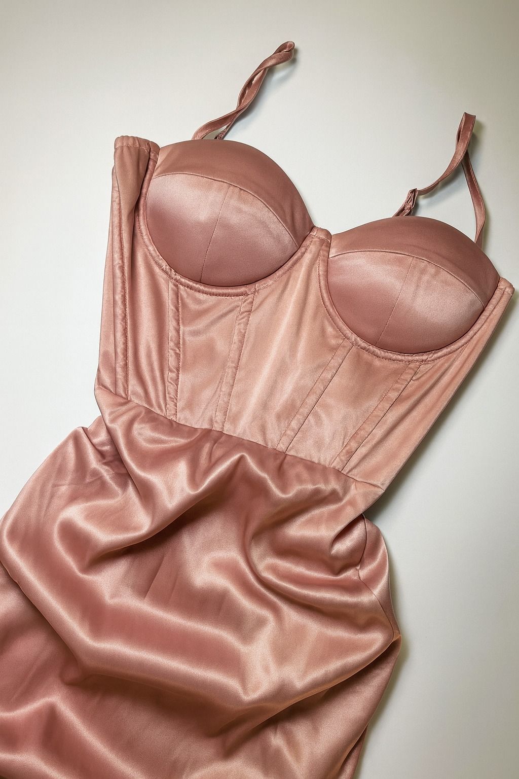 Vestido corset satinado color rosa empolvado - Size S_0