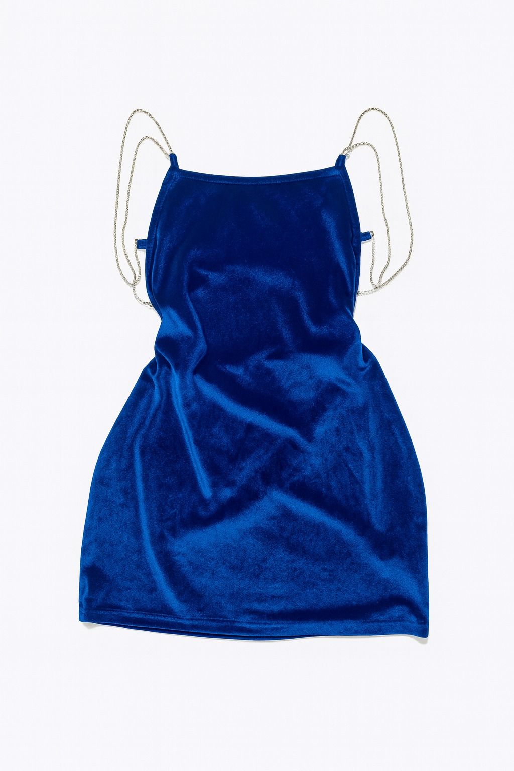 Vestido de terciopelo azul con tirantes de cadena - Size M_0