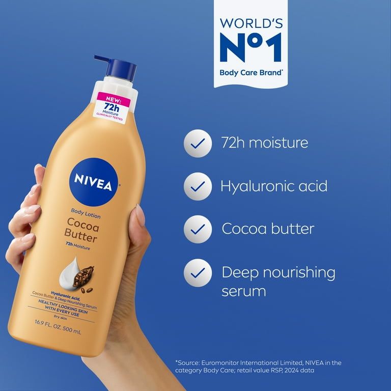 NIVEA Cocoa Butter Body Lotion for Dry Skin with Hyaluronic Acid, 72Hr Moisturizer, 16.9 fl oz_2