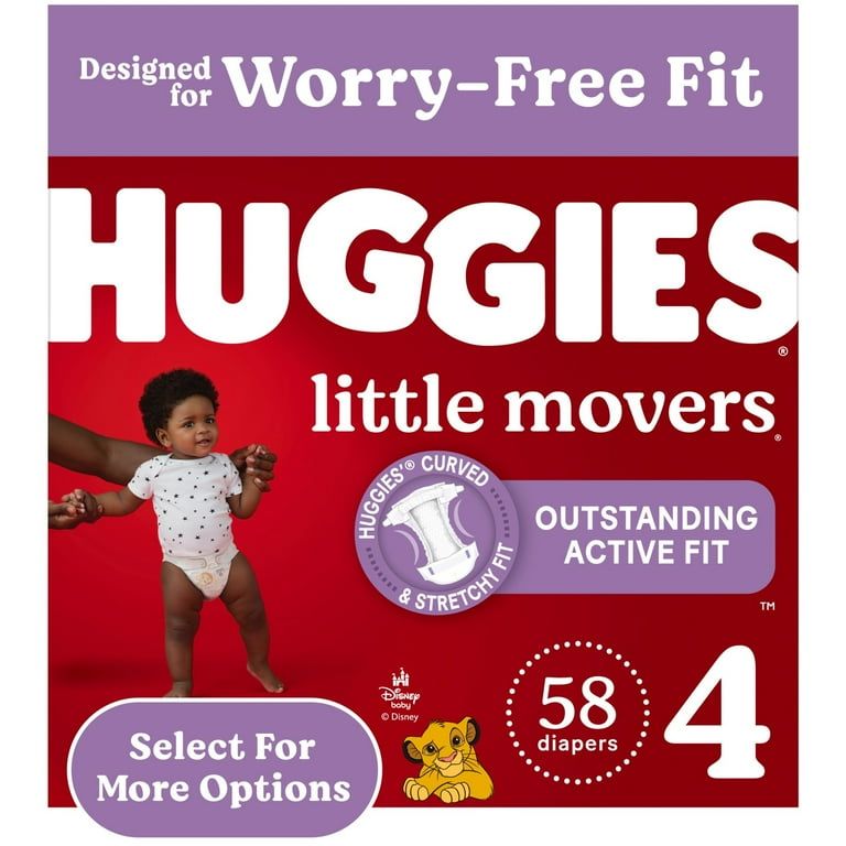 Huggies Little Movers Baby Diapers, Size 4 (22-37 lbs), 58 Ct_1