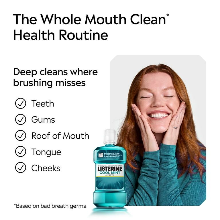 Listerine Cool Mint Antiseptic Mouthwash, For Bad Breath & Plaque Oral Care, 1 L_4