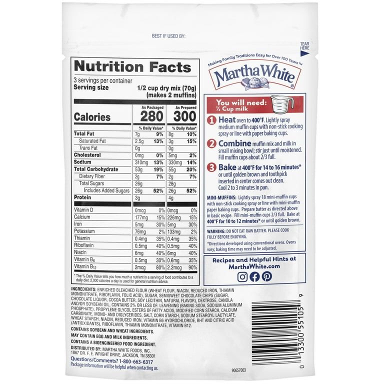 Martha White Chocolate Chip Muffin Mix, 7.4 oz Bag_5