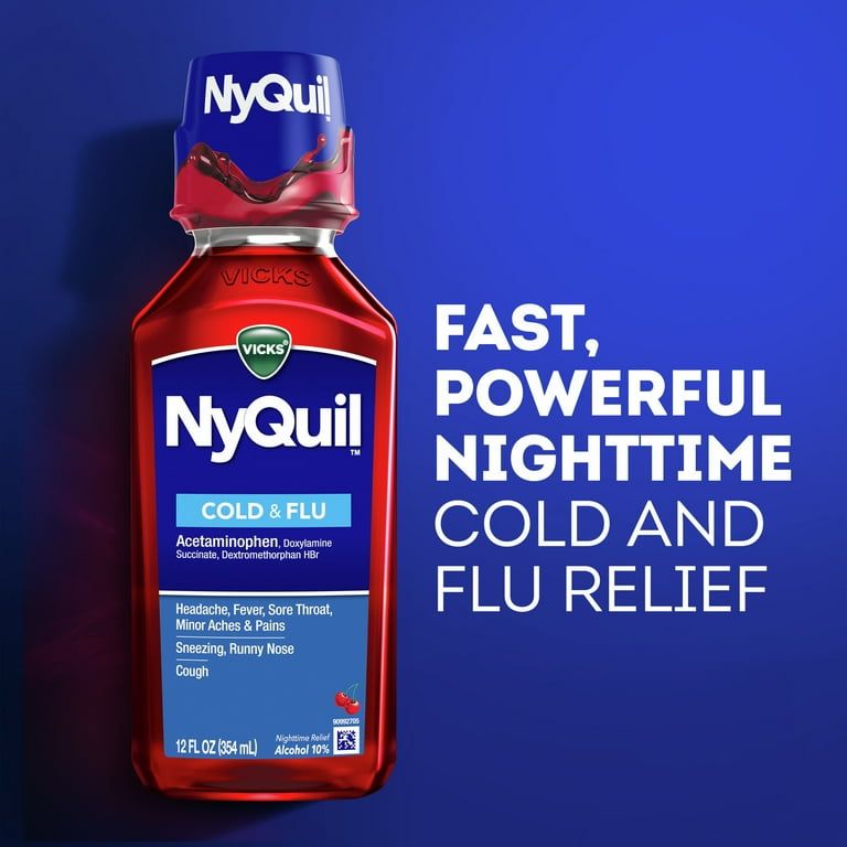 Vicks NyQuil Cold and Flu Liquid, Nighttime Cold and Flu Medicine, Cherry, 12 Fl oz_4